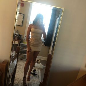 Oh Polly champagne satin dress open back